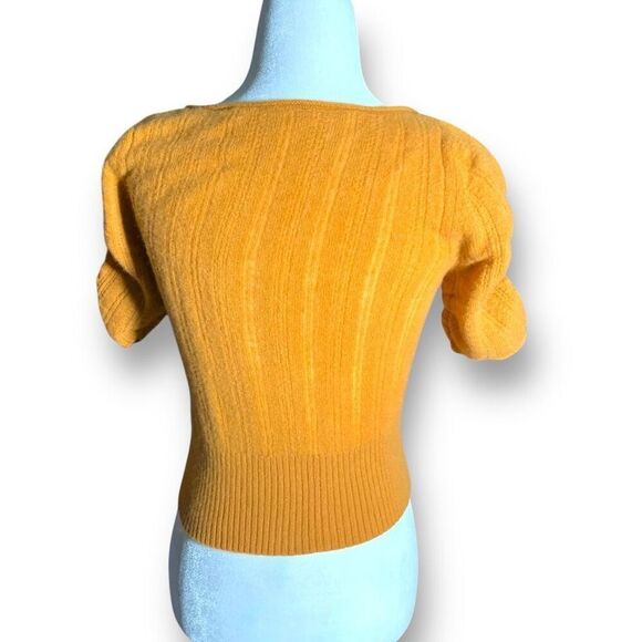 Free People Ava Cashmere Pullover Cropped Scoop Neck Short Sleeve Goldenrod Knit - Picture 5 of 11